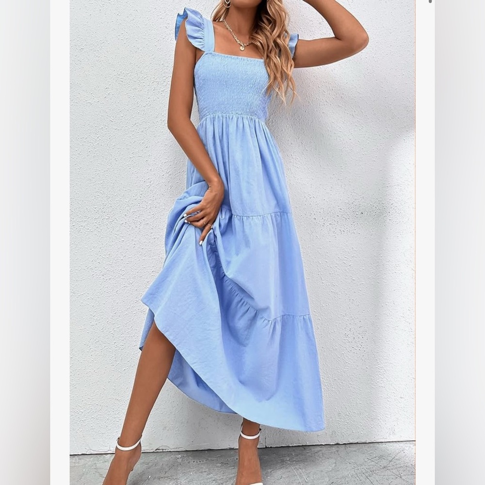 MakeMeChic blue ruffle sleeve maxi dress size large